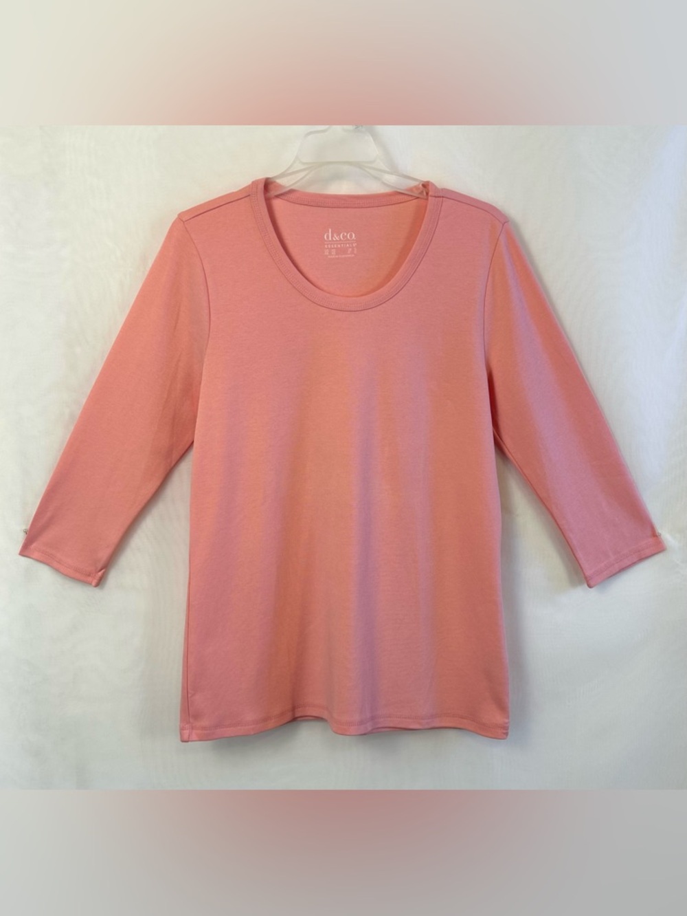 New Denim&Co Women’s Pink 3/4 Sleeve Scoop Neck Cotton Top / XS